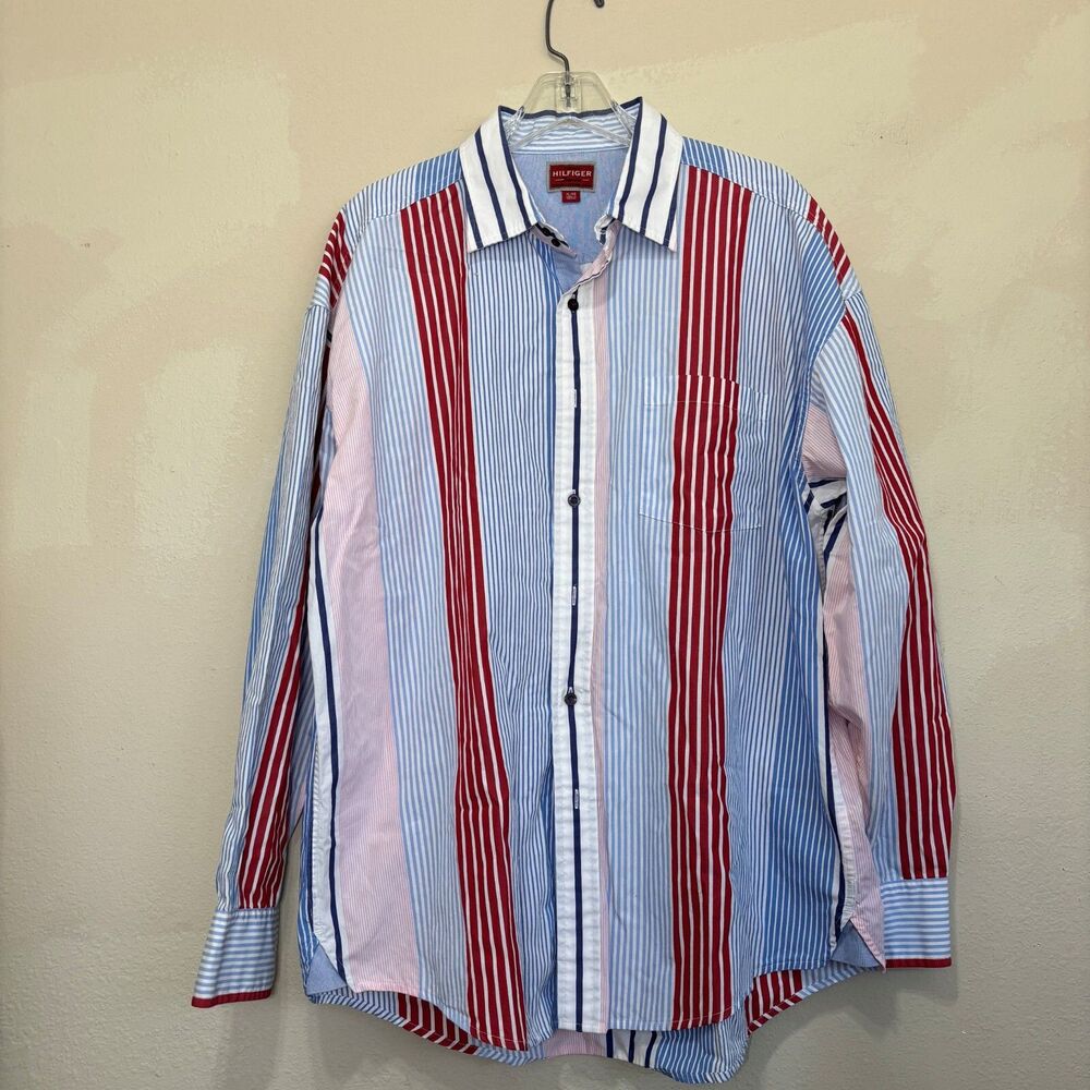 Tommy Hilfiger Mens Y2K Preppy Button Up XL Ivy League Business Casual Coastal